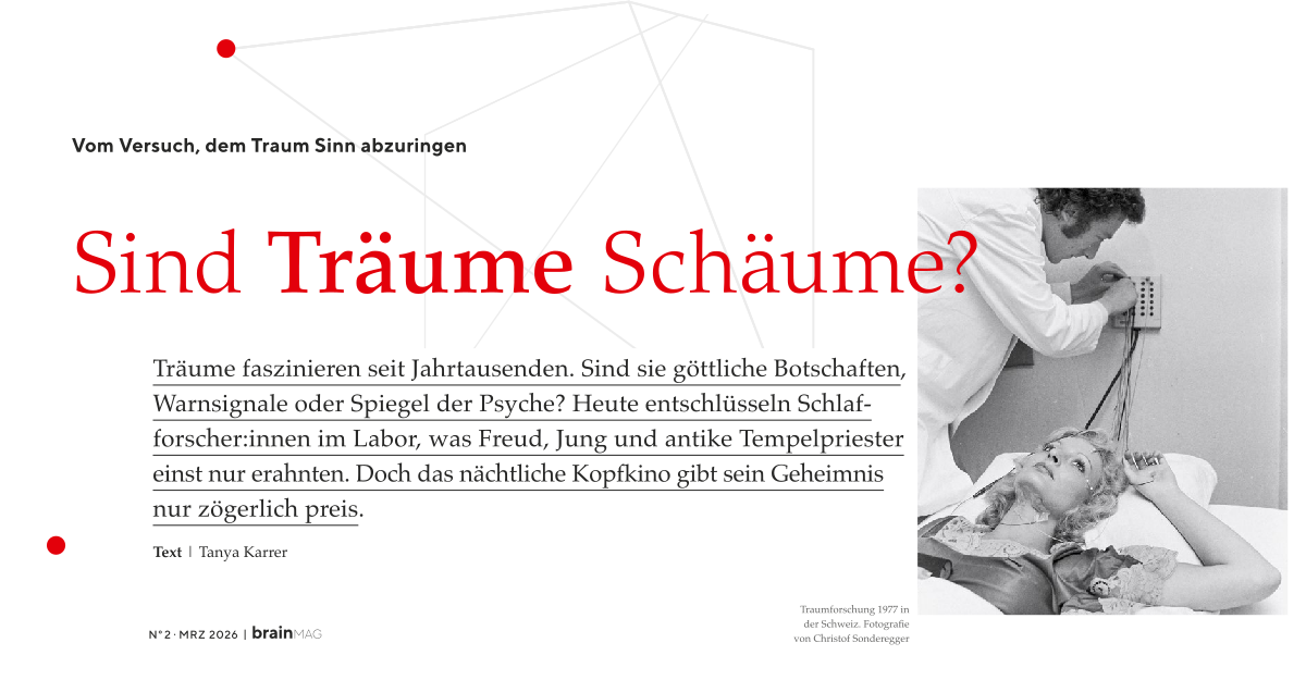 Sind Träume Schäume? Vom Versuch, dem Traum Sinn abzuringen. Artikel von Tanya Karrer für BrainMag 2-2026 Sind Träume Schäume? Vom Versuch, dem Traum Sinn abzuringen. Artikel von Tanya Karrer für BrainMag 2-2026